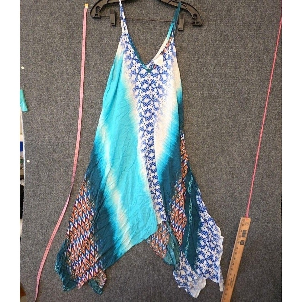 La Blanca Cover Up Womens L/XL Blue Tie Dye Hanky Hem Tank Dress Beach Boho
